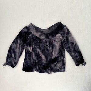American Eagle Outfitters Navy Elastic Off The Shoulder Tie Dyed Top